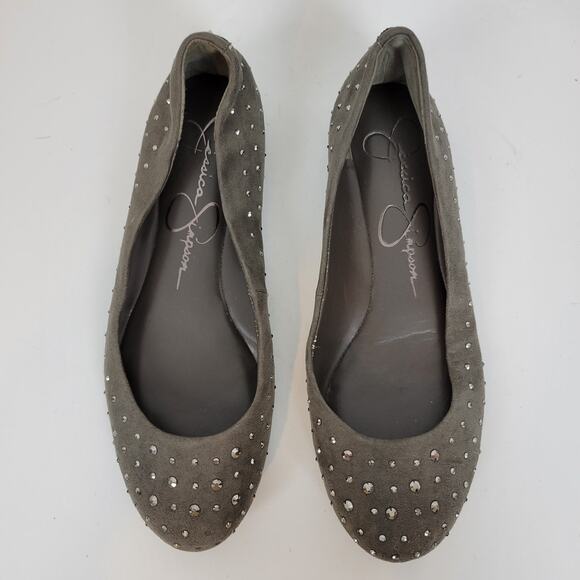 Jessica Simpson Womens Shoes Size 6.5 Gray Suede Studded Slip On Ballet Flats - Picture 7 of 10